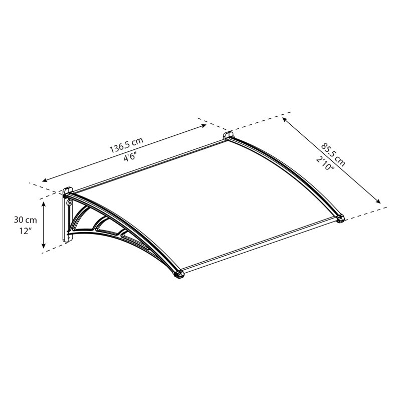 Palram - Canopia Neo 2' 9" D Polycarbonate Mist Stationary Slope Door and Window Awning, 11.8"H x 53.1"W x 33.4"D