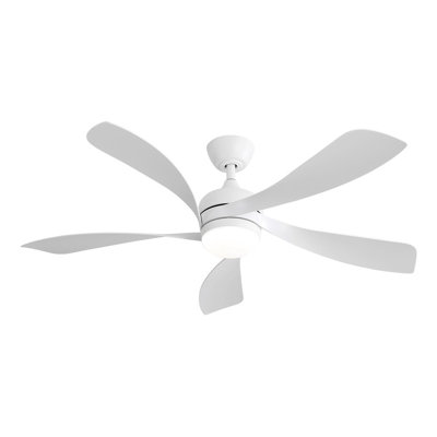 Ventilateur de plafond blanc pur moderne de 52 pouces avec lumière DEL à intensité variable 3 couleurs, 5 pales en ABS, télécommande et moteur CC réversible