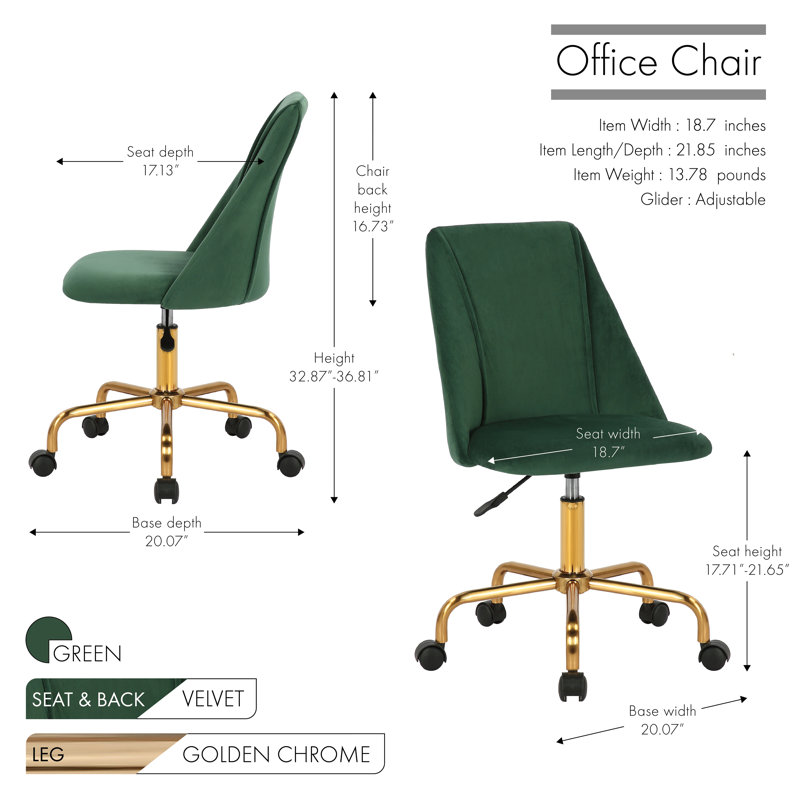 Breault Velvet Task Chair, Green