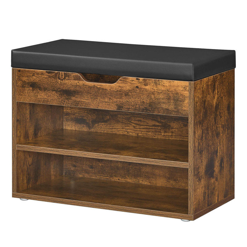 Storage Bench With Padded Seat, Black/Rustic Brown
