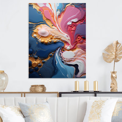 Trippy rose bleu abstrait liquide encre I - encre liquide abstraite, art mural en métal