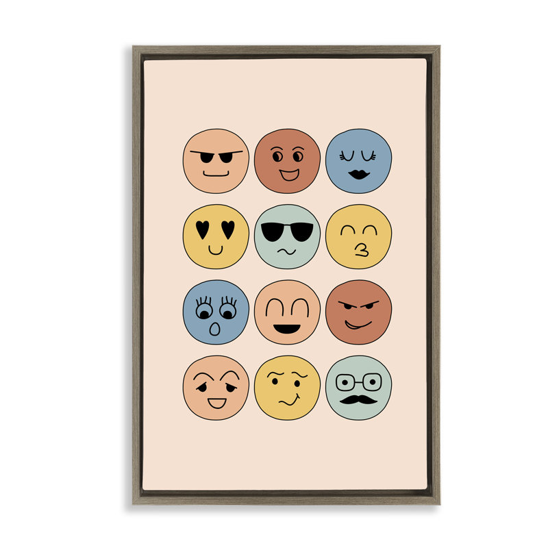 Toile flottante à visages expressifs variés par JJ Design House, LLC., H 31 po x l 21 po, Encadrement brun