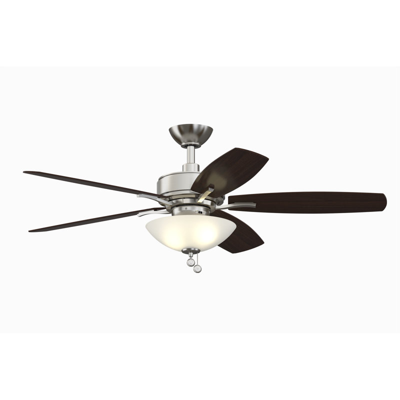 Aire Deluxe 52 inch Indoor Ceiling Fan with LED Bowl Light Kit and Pull Chains - Brushed Nickel with Reversible Cherry/Dark Walnut blades