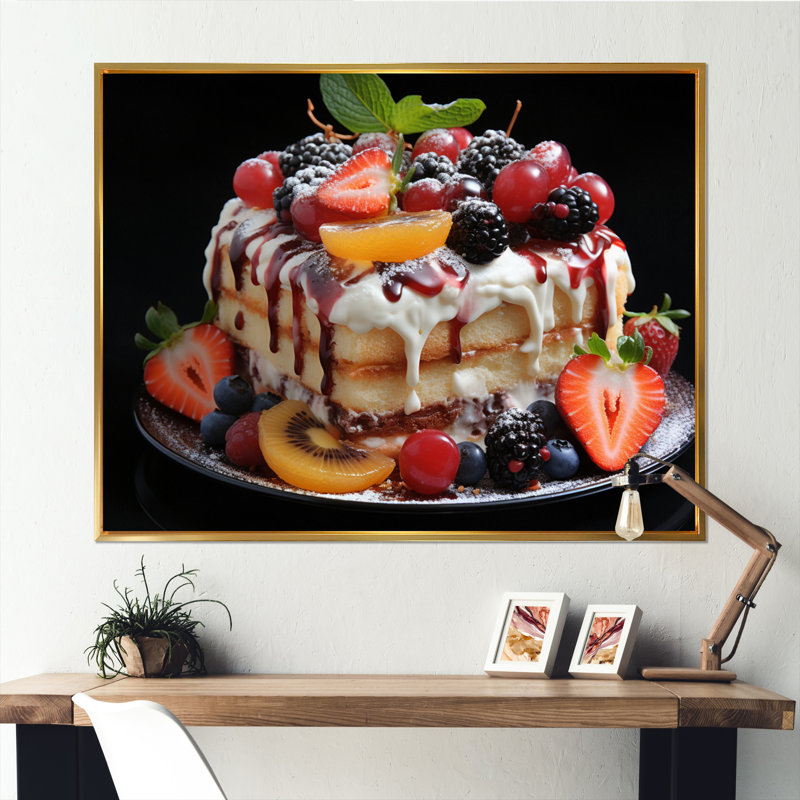 «Tropical Fruits Cake Mmmmmmm - Food & Beverage», impressions d'art mural, H 24 po x l 32 po x P 1 po, Or