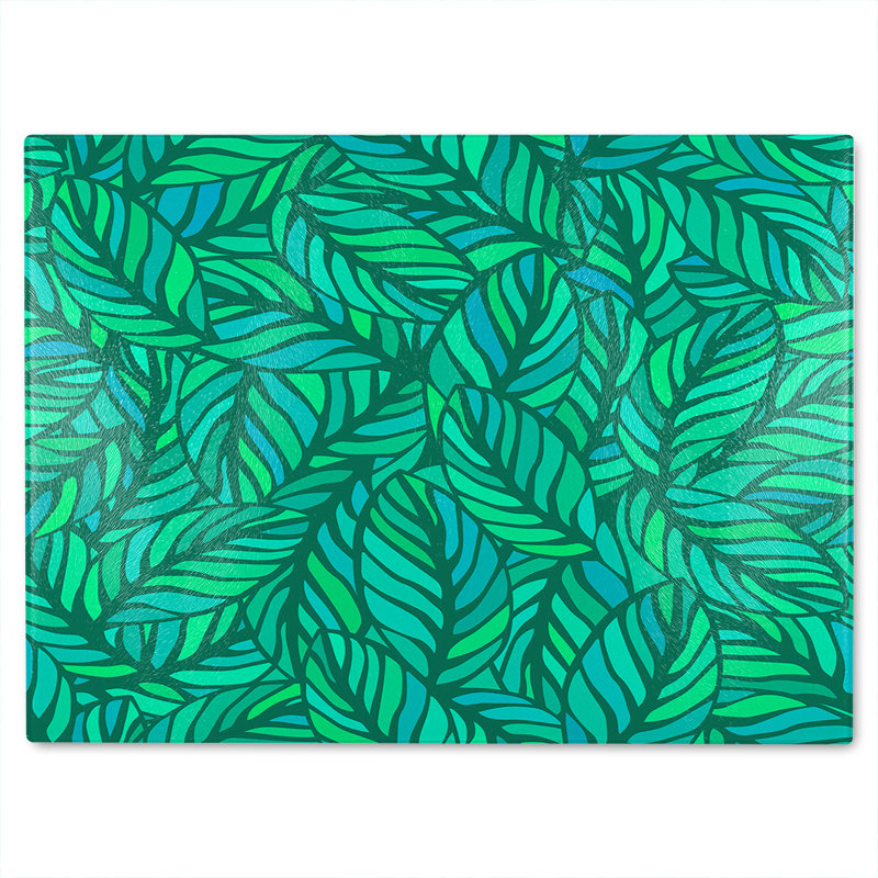 Leaves Pattern Designer Glass Chopping Board, 40cm L x 28cm W