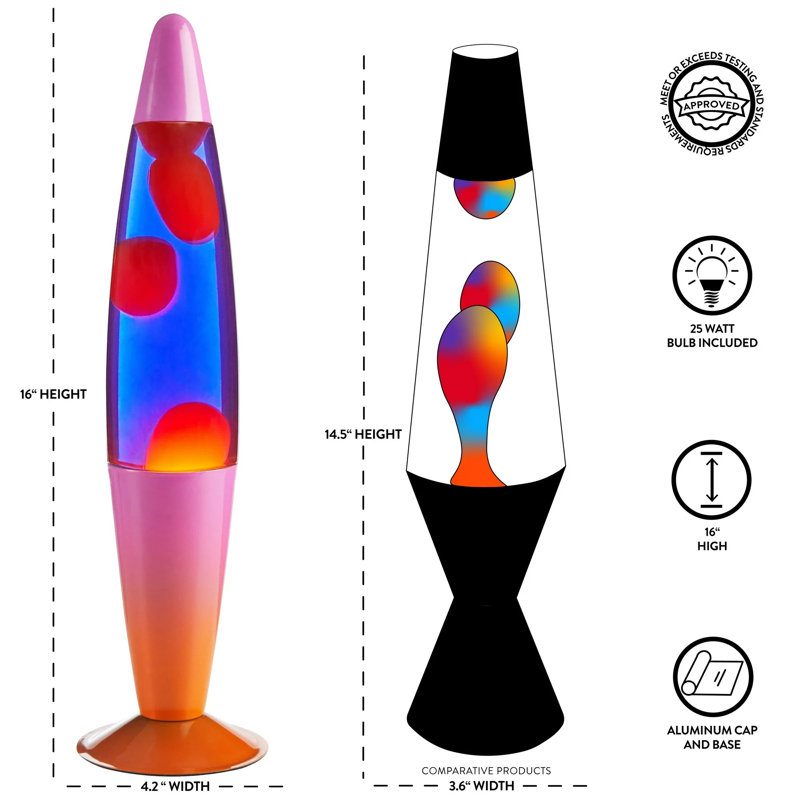 16" Wax Motion Volcano Lamp, Orange, Pink/Orange