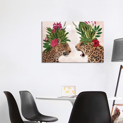 Hot House Leopards, Pair, Pink Green by Fab Funky - Wrapped Canvas Print