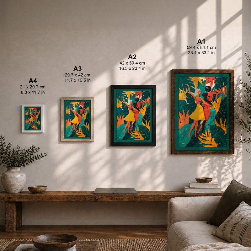 Dancing in Tropics Tropical - Framed Print, A1 - 84.1 x 59.4 cm, White