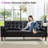 Mid-Century Modern Leather 3-Seater Sofa Couch, Black Leather Sofa For Living Room-408999307