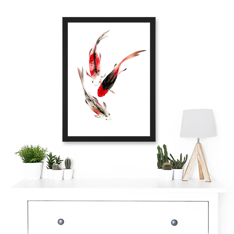 Japanese Koi Fish Black And Red Swimming - Single Picture Frame Art Prints