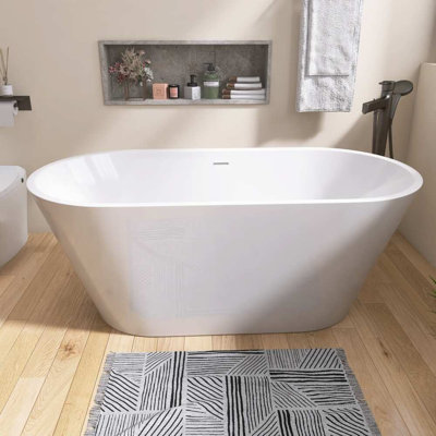 Baignoire autoportante 59 po en acrylique - Baignoire de trempage autonome avec drain chromé Toe-tap - Acrylique blanc brillant, certifié CUPC pour utilisation dans la salle de bain