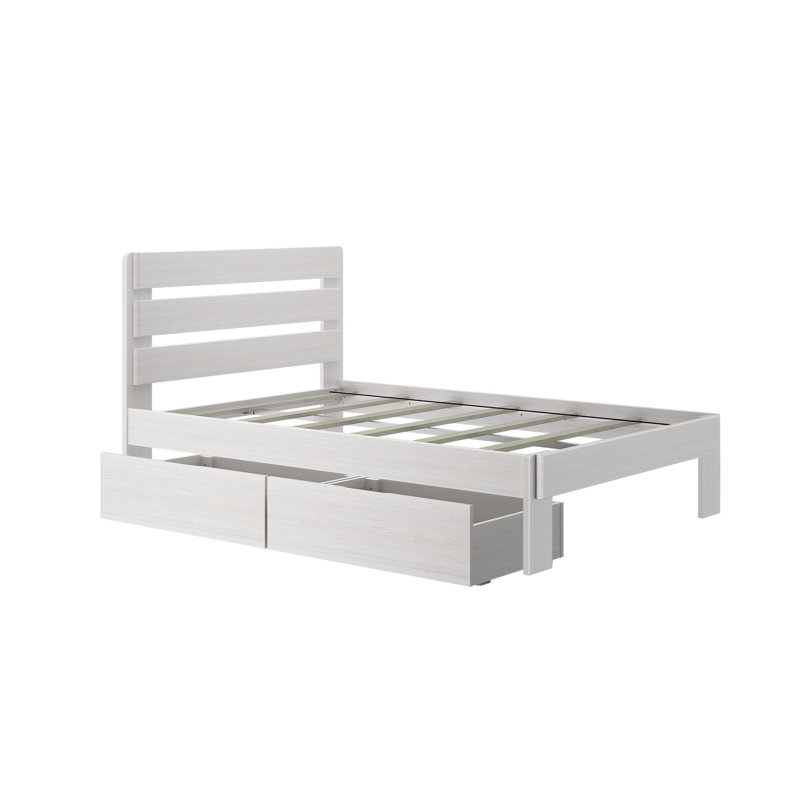 Lit plateforme 2 tiroirs Decimus, Double, Blanc délavé