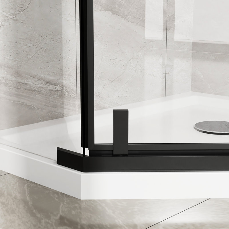 -angle Shower Door 36x36x72 - Matte Black, Clear Tempered Glass, 304 Stainless Steel Drop-in Anchors Black Enclosure Clamping Screws