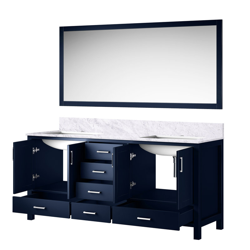 Meuble-lavabo double bleu marine avec comptoir en marbre 70 po L 32 po x H 32 po - matériau en bois, 72 22 P, 22 comptoirs, deux tiroirs pour un rangement organisé