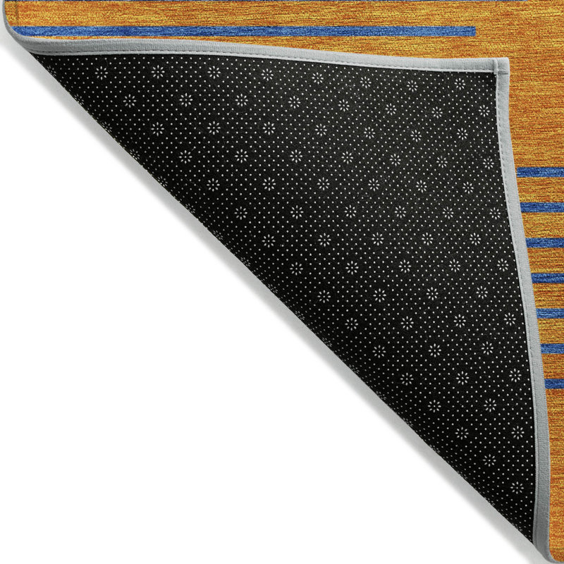 Orange and Blue Geometric Synthetic Washable Rug 46" x 30"