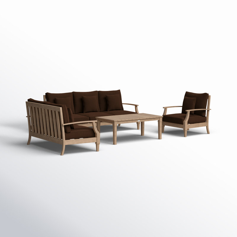 Samya 4 Piece Sofa Seating Group with Cushions, Dark Brown