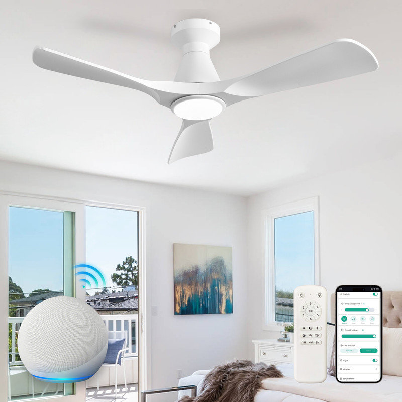 Ventilateur de plafond encastré blanc intelligent de 42 pouces avec lumières et télécommande, ventilateur d'intérieur à 3 pales à intensité variable fonctionnant avec la télécommande Alexa