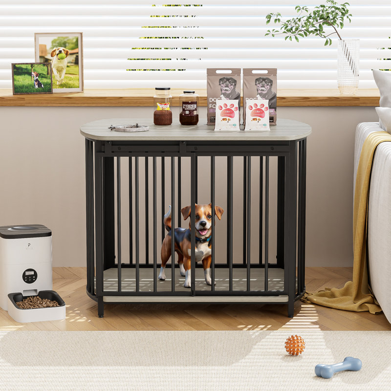 Élégante boîte pour chien grise 31,5 po, pour chiens de taille moyenne, et cage de cage pour animaux ventilée, coffre-fort polyvalent et confortable