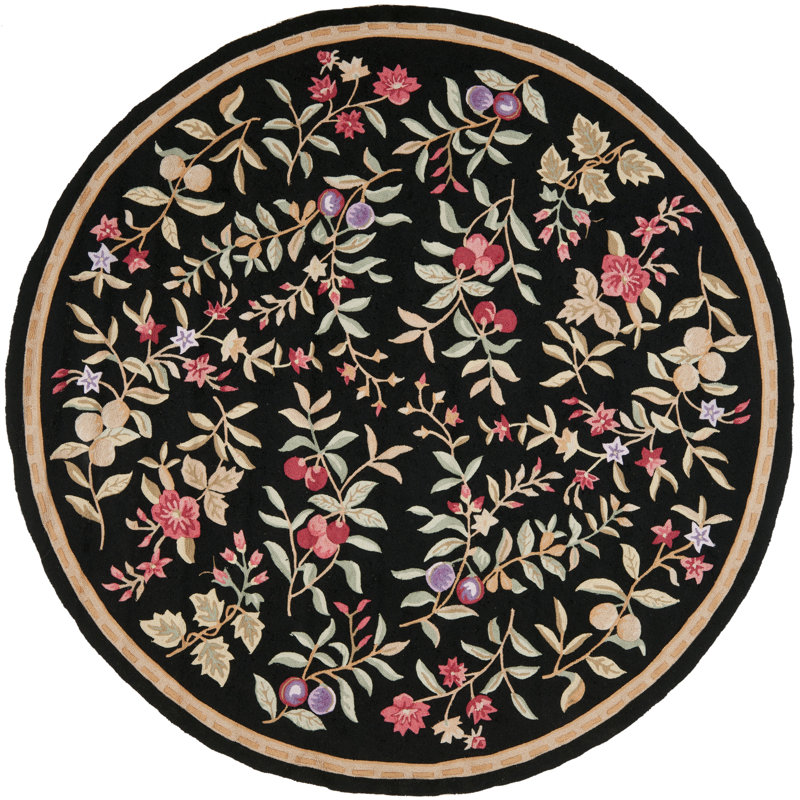 Taran Easy Care Hand Hooked Performance Floral Rug, Round 8'