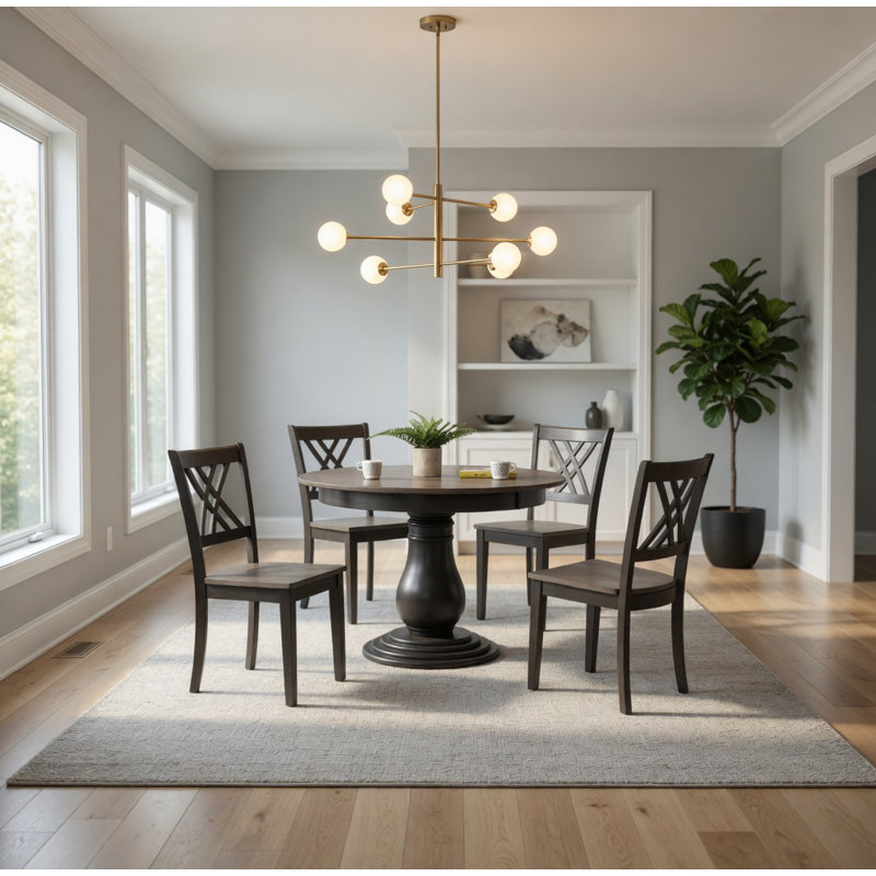 Lafoe Extendable Solid Wood 5-Piece Dining Set, Gray/Black, Gray/Black, 5 Pieces: 1 Table, 4 Chairs