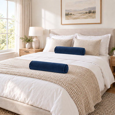 Ensemble de 2 coussins cylindriques décoratifs en velours avec housse amovible, coussin pour la nuque, coussin pour les accoudoirs et coussin de soutien lombaire, rembourrage en coton PP et billes de mousse