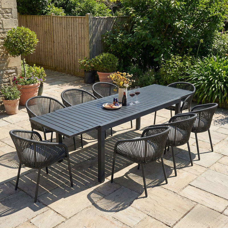 8 - Person Aluminum Patio Stackable Dining Rattan Chair Set With Extendable Rectangular Table, 10