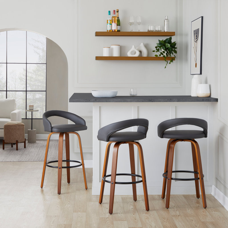 Tabouret de bar à hauteur fixe avec pivot, Gris, Naturel