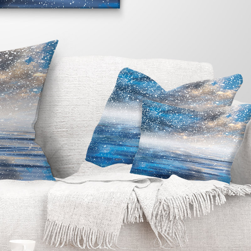Coussin à imprimé de paysage bleu sur le lac, 18 po x 18 po, Coussin décoratif