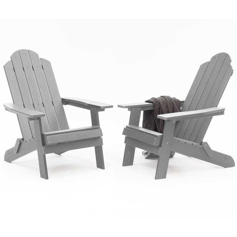 Patio Folding Adirondack Chairs set of 2, Outdoor All Weather HIPS Foldable Adirondack Chair, Gray