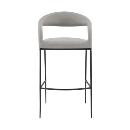 Ramona Modern Counter or Bar Height Barstool with Arms and Open Low Back in Iron Frame and Faux Leather