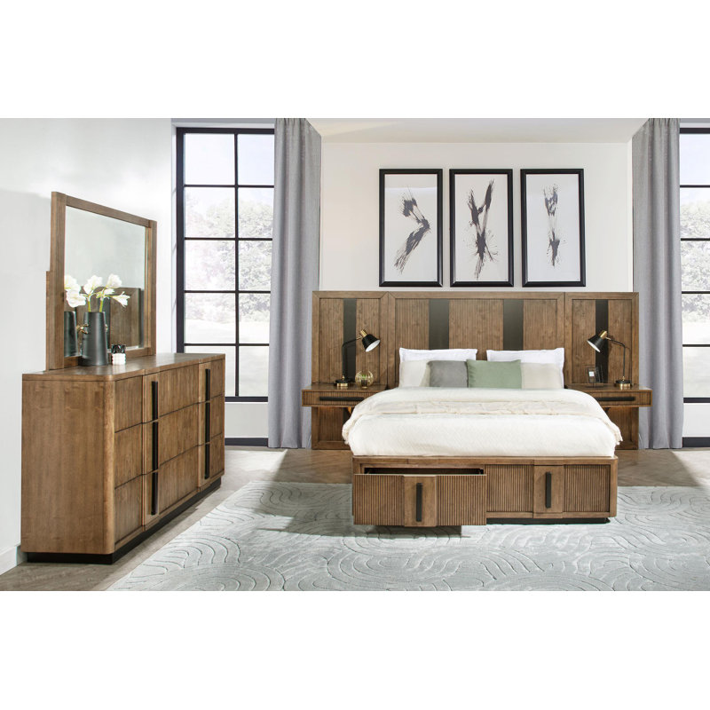 Ensemble de chambre avec grand lit 5 pièces Guyden, Grand lit, Cinq pièces : Lit, 2 tables de chevet, commode, m