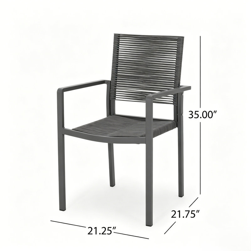 Ensemble repas d'extérieur 7 pièces en aluminium et corde tissée, gris et noir, Grey