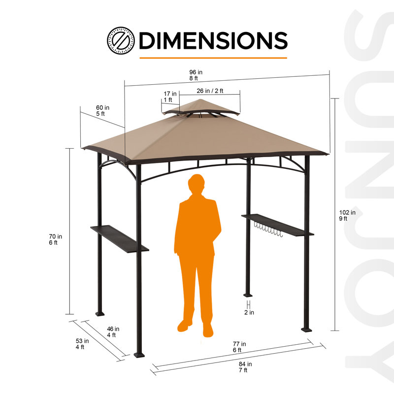 Sunjoy 8 ft. x 5 ft. Black Steel Frame Double Tiered Canopy Grill Gazebo for Outdoor, Patio, Garden, and Backyard Activities