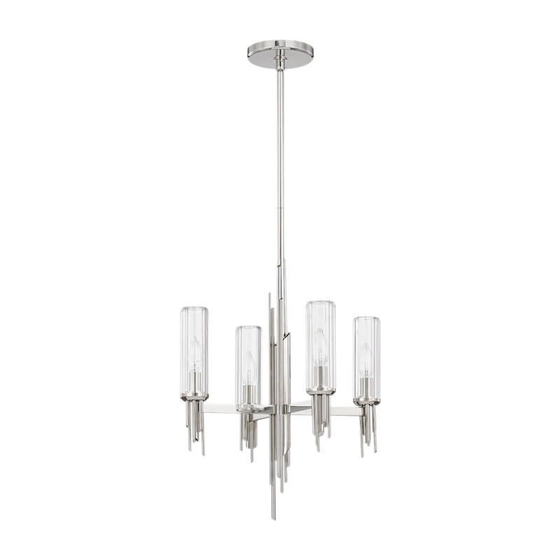 Torres 4 - Light Chandelier, Polished Nickel/Clear Ribbed