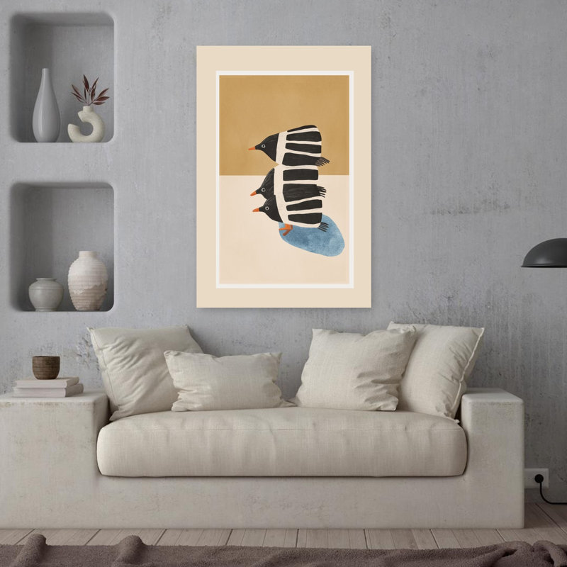 Three Stacked Penguins Modern Playful Whimsical Bird Penguin Nature Wall Art, 36" H x 24" W