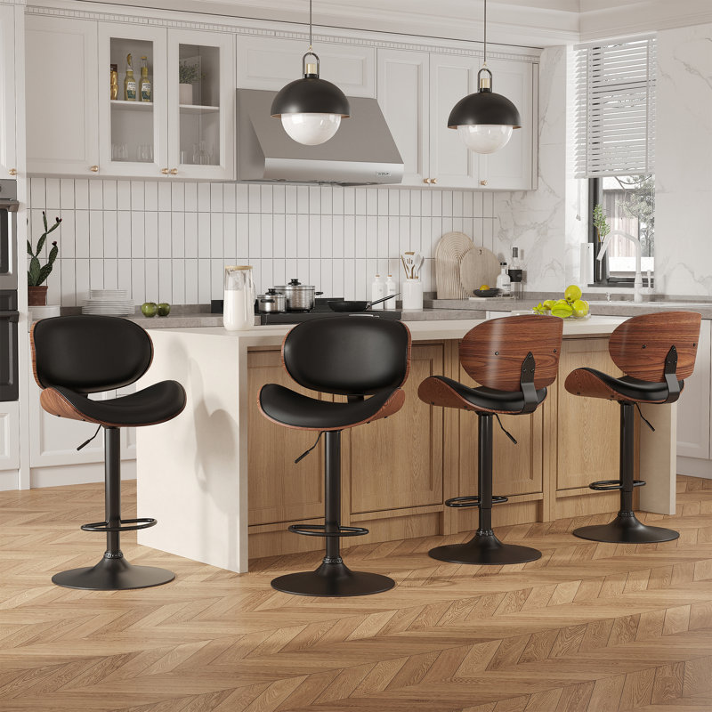 Tabouret de bar pivotant à hauteur réglable avec structure en métal, Noir, 4
