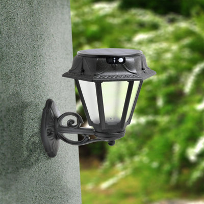 Black Solar Powered Integrated LED Outdoor Wall Lantern with Dusk to Dawn