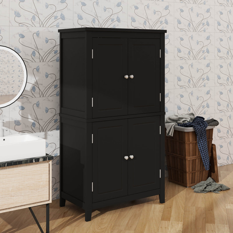 Armoire de rangement élégante sur pied avec 4 portes et tablettes réglables, Noir
