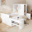 Lit plateforme double en bois avec 6 tiroirs, tablettes, bureau et garde-robe - Solution de rangement et d'espace de travail, blanc-1437778691