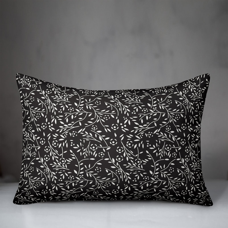 Floral Outdoor Reversible Throw Pillow, Black