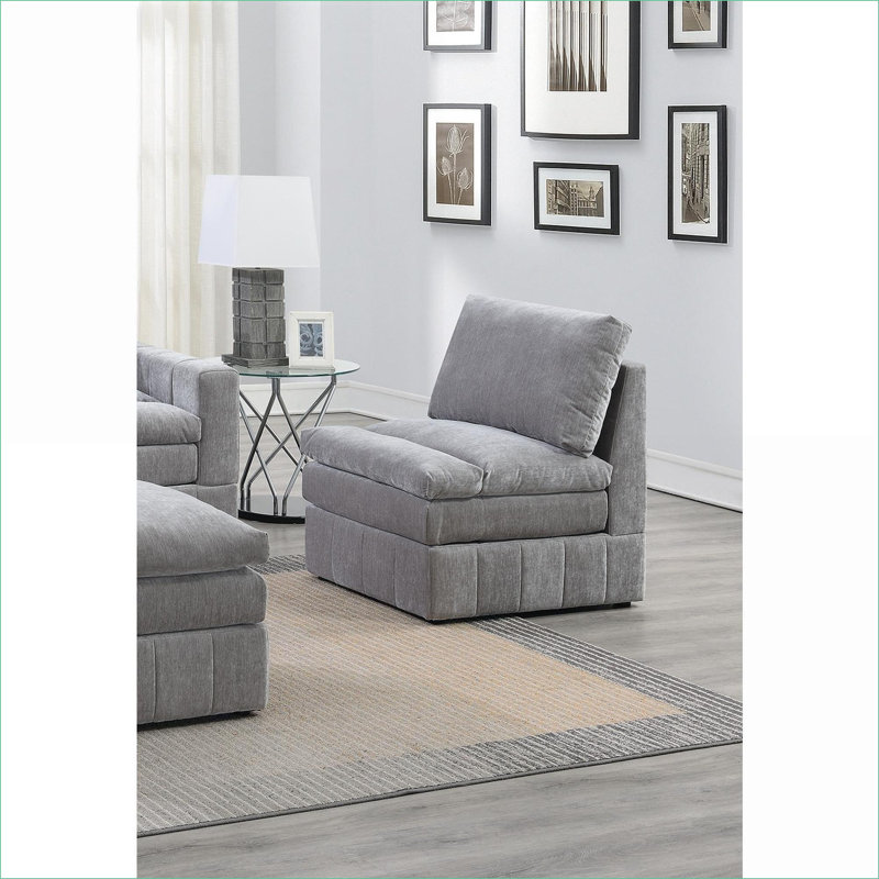 Chaise modulaire modulaire sans accoudoirs - Suède moelleux contemporain gris anthracite | Tissu | Gris