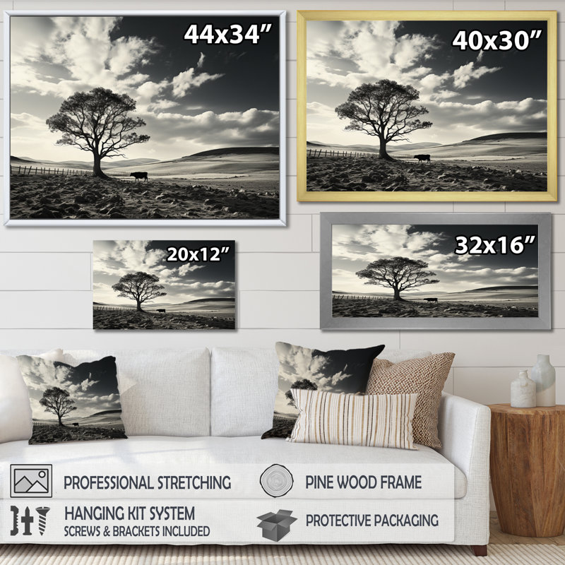Bétail silencieux Horizon II - impression, H 16 po x l 32 po x P 1 po, Cadre flottant noir