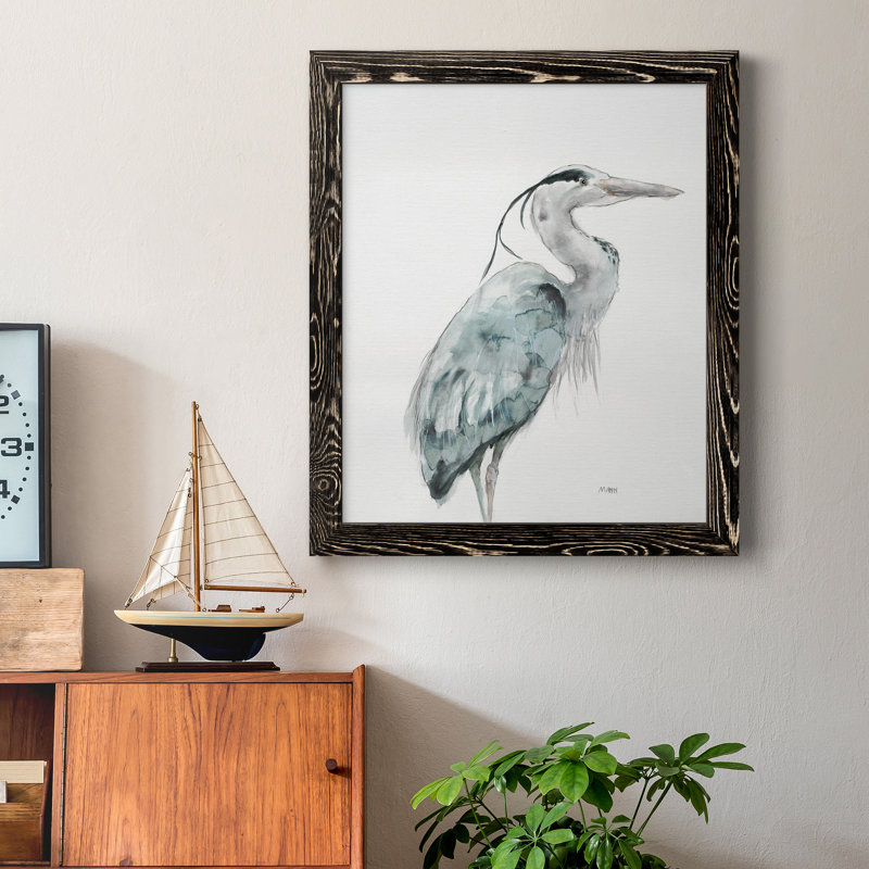 Blue Heron I, reproduction encadrée de qualité supérieure - prête à être accrochée, H 24 po x l 18 po x P 1,5 po, Papier noir