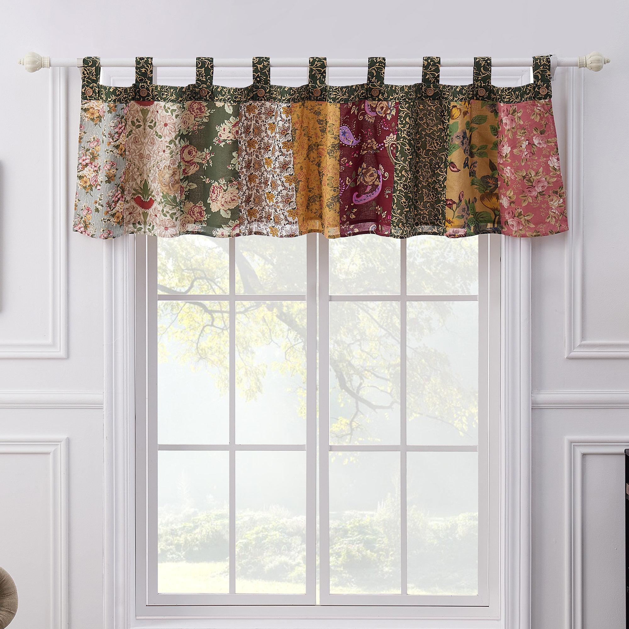 Antique Chic Cotton Patchwork Tailored 84" Window Valance, Patchwork