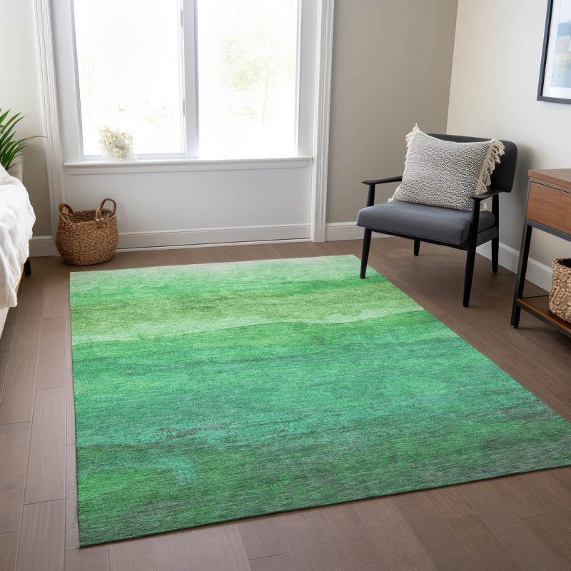 Machine Washable Indoor/Outdoor Cinead ACN1699 Green Rug, Rectangle 5' x 7'6"