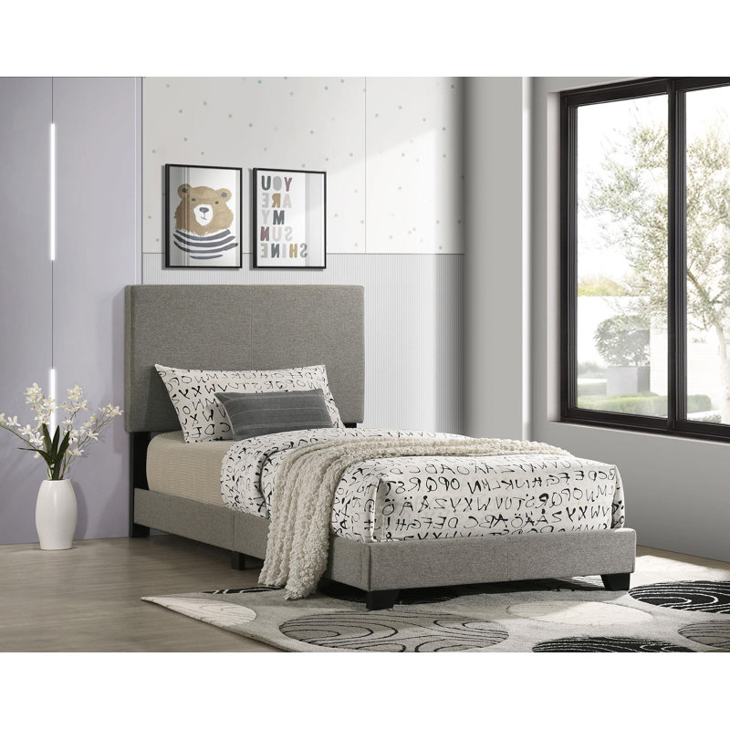Lit à panneau tapissier en tissu, Taupe, Simple