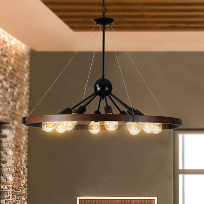 8 - Luminaire suspendu - Cuisine, salon, salle à manger antirouille, réglable, noyer et rouille de style rétro avec finition noire, chaîne réglable,