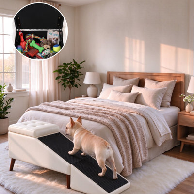 3-in-1 Convertible Dog Ramp Stairs, 20.5" H Modern Foldable Pet Ramp Ottoman with Storage, Convertible Bedside Bench, Non-Slip Footstool for Puppies, Senior and Injured Pets, Beige