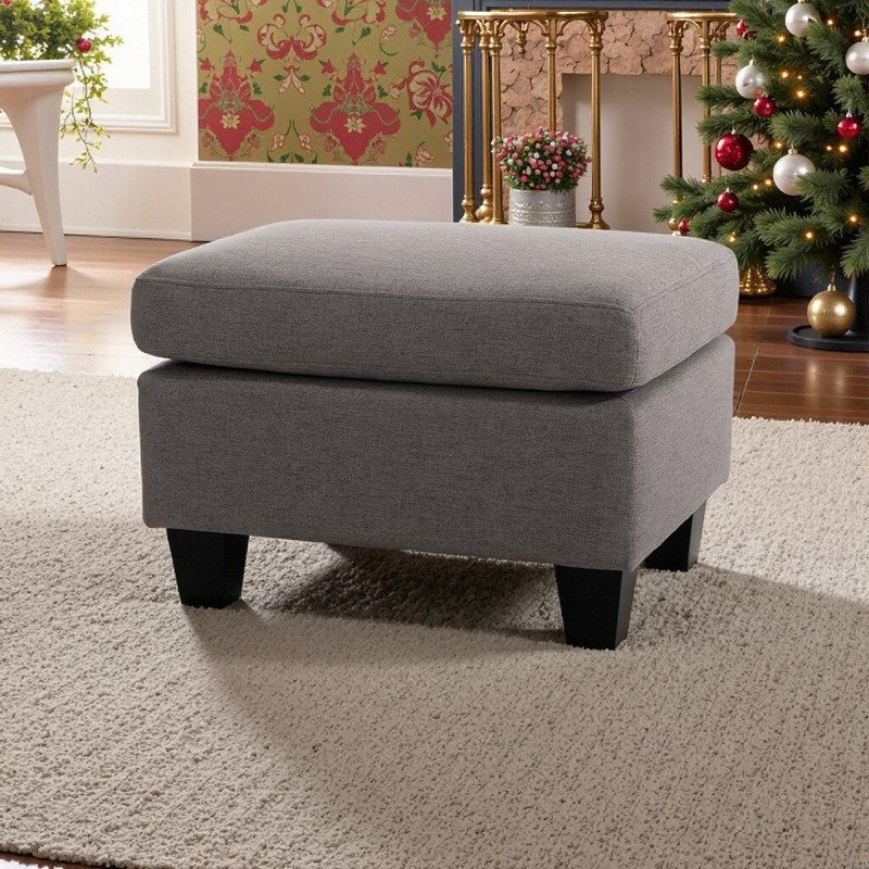 Upholstered Ottoman with Birch Wood Legs, Gray