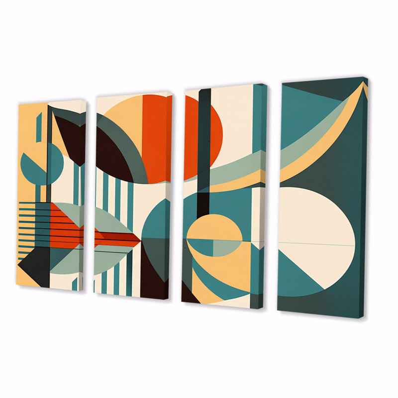 Mid-Century, composition graphique en couleurs rétro sur toile, 4 pièces